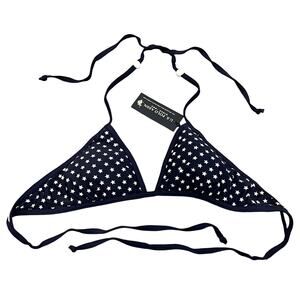 U.S. Polo Assn. Size L Navy Blue & White Star Print String Bikini Top